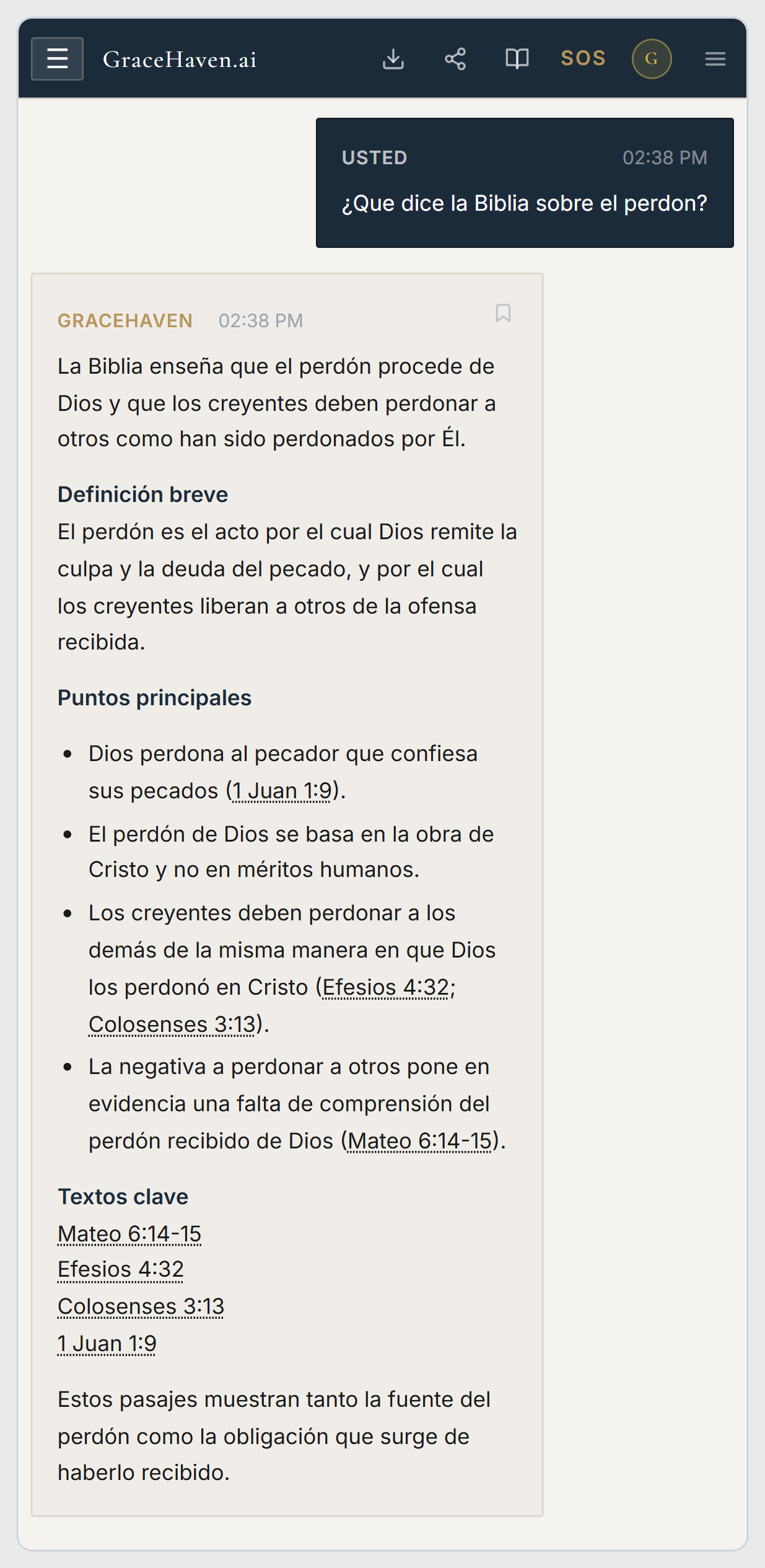GraceHaven respondiendo en espanol
