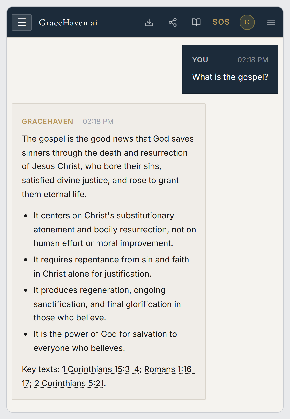 GraceHaven answering a Bible question from Scripture